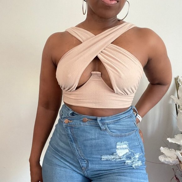 (NWT) Bustier Crop Top - Light Brown - Picture 1 of 5